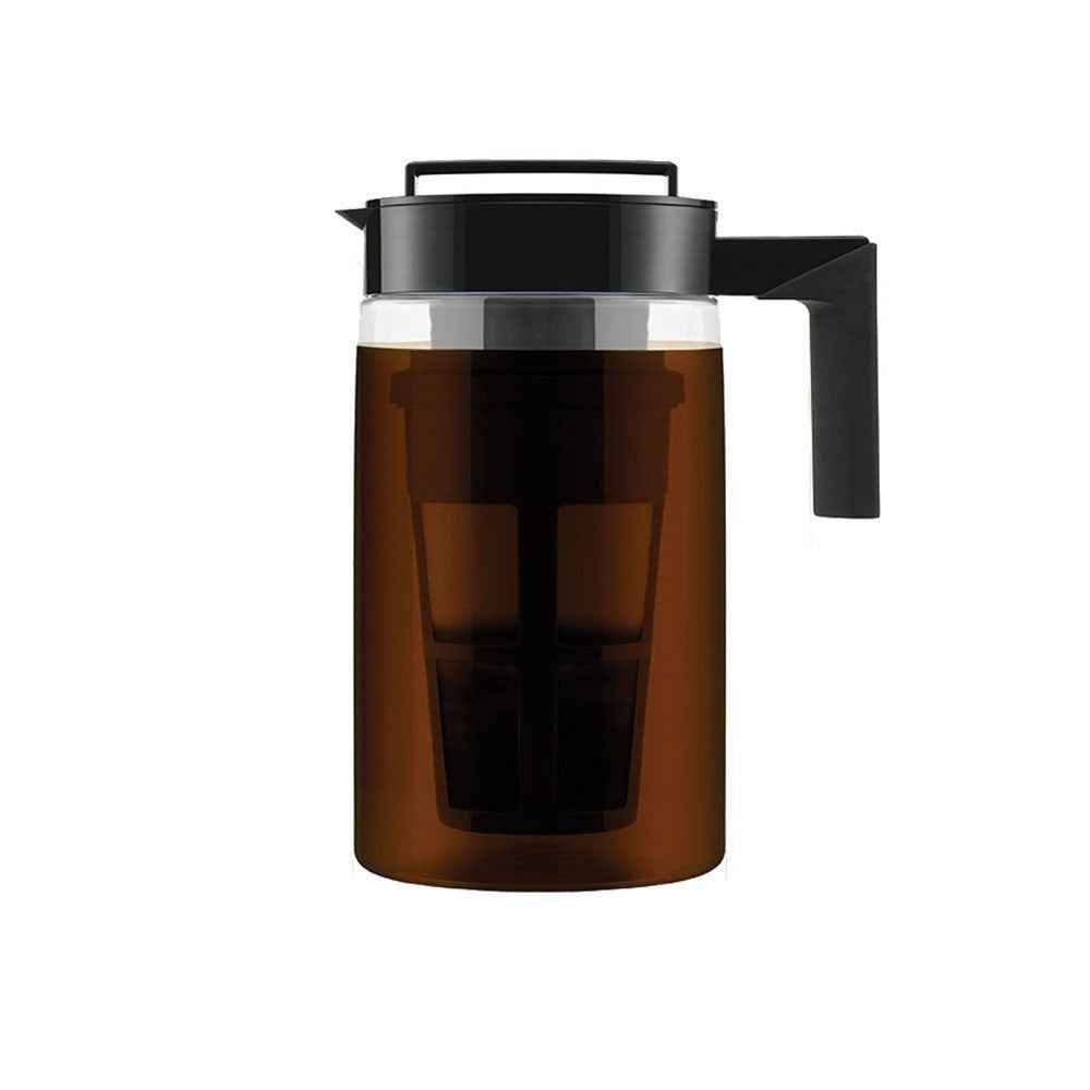 Glass cold brew coffee maker pitcher with silicone handle and fine-pore filter