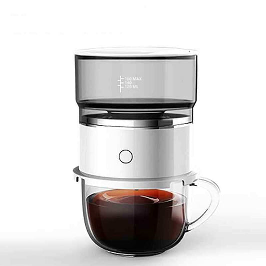 Compact portable drip coffee maker with stainless steel filter and battery power for travel and outdoor use