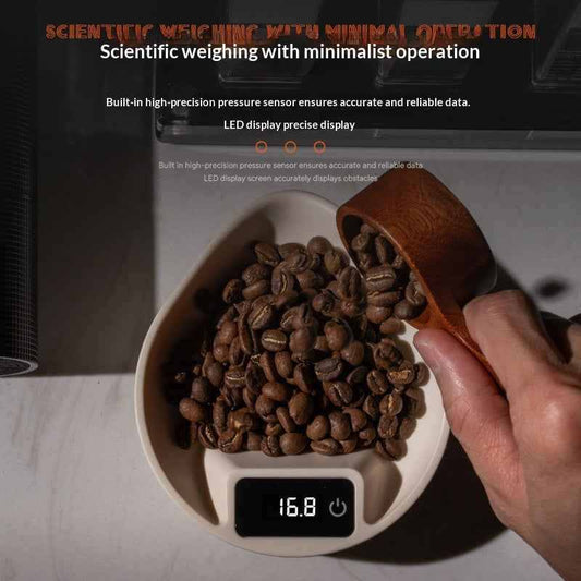 The Barista Scale minimalist coffee scale with integrated bean tray for precise brewing and dosing