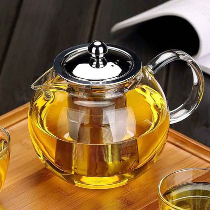 Heat-Resistant Glass Teapot with Floral Design