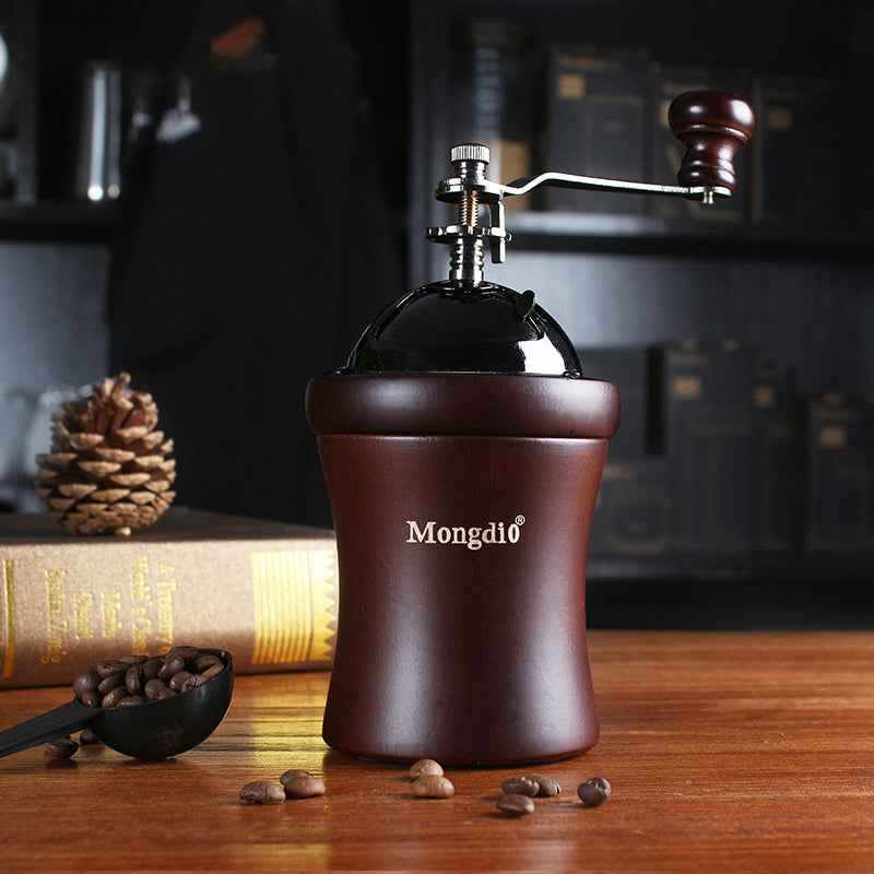 Solid wood hand coffee grinder with manual burr for pour-over and French press brewing