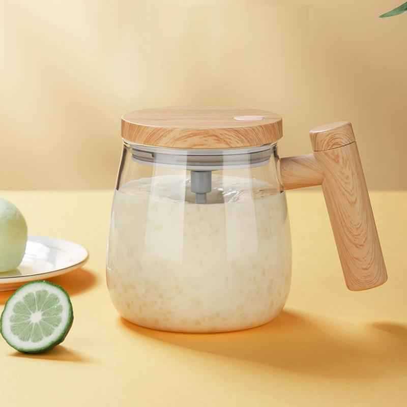 Self-Stirring Glass Coffee Mug — 400ml Borosilicate