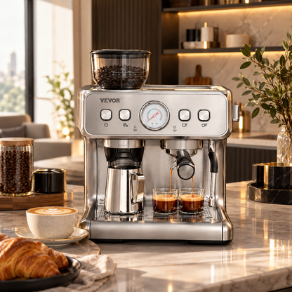 15-Bar Semi-Automatic Espresso Machine with Built-In Grinder & Milk Frother Wand