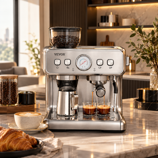 15-Bar Semi-Automatic Espresso Machine with Built-In Grinder & Milk Frother Wand