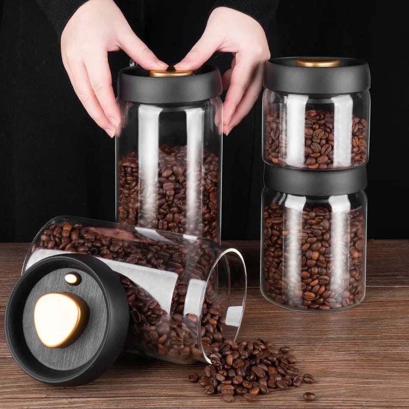 Vacuum-seal glass canister with pump lid for airtightVacuum-Seal Glass Coffee Canister with Pump Lid coffee and spice storage