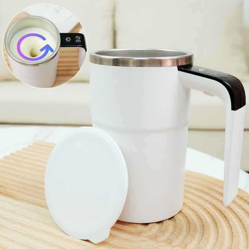 USB rechargeable self-stirring mug in black waterproof stainless steel with automatic magnetic mixing