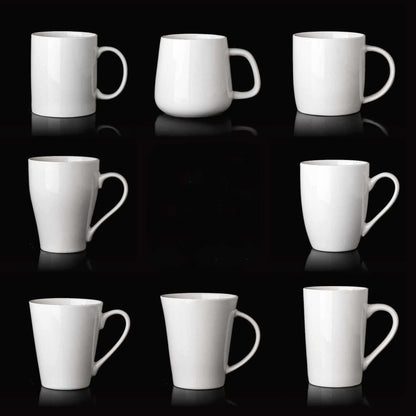 Collection of premium ceramic coffee cups with modern minimalist design in various styles and sizes