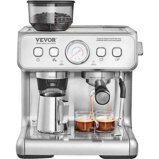 Portable electric espresso machine with built-in grinder and steam wand for café-quality coffee at home