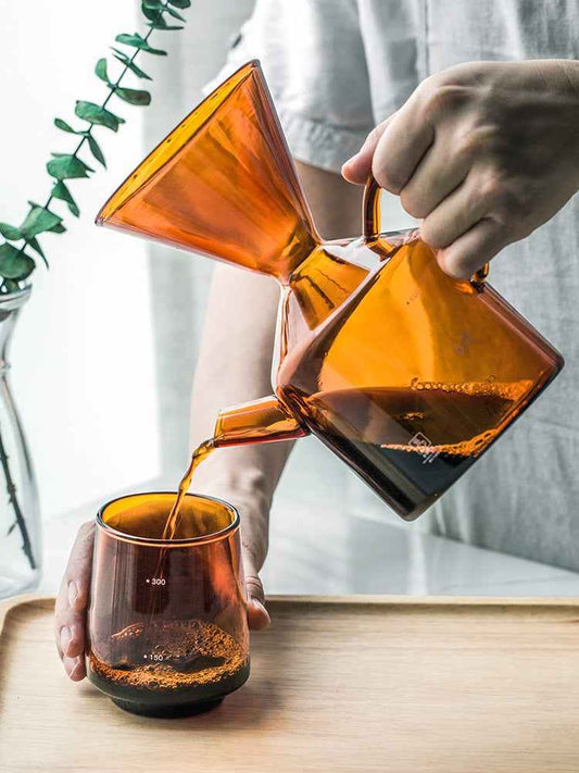 Pour-over coffee set with borosilicate glass dripper and reusable filter