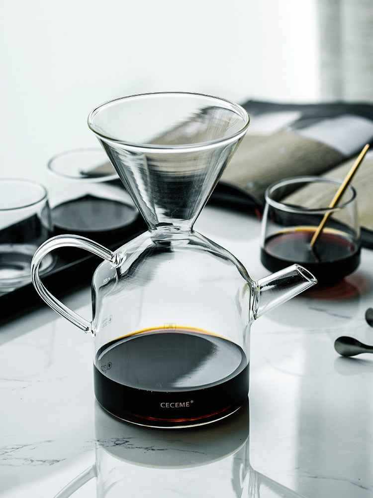 pour-over coffee set with glass dripper and reusable filter