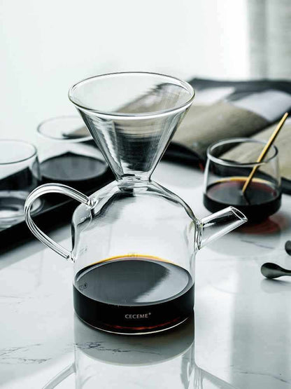 pour-over coffee set with glass dripper and reusable filter